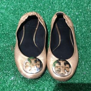 Tory Burch reva flats for girls size 2 1/2 to 3 gold (Rare)